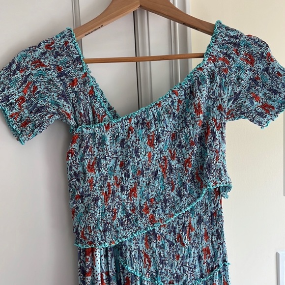 Poupette St. Barth Soledad off the shoulder midi dress in blue floral, NWOT - Picture 4 of 5